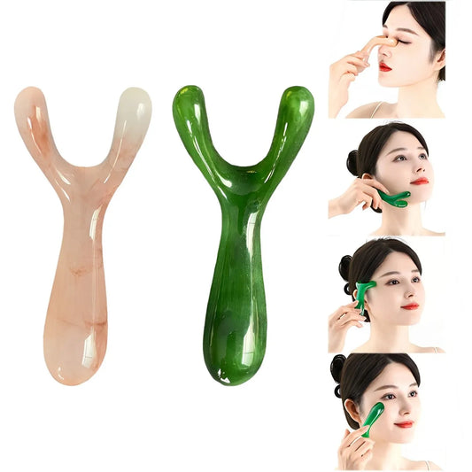 Masaje de raspado de estiramiento facial de resina, masaje de estiramiento de nariz, horquilla en forma de Y, masaje Guasha, Reduce la hinchazón, punto de disparo, masaje de nariz