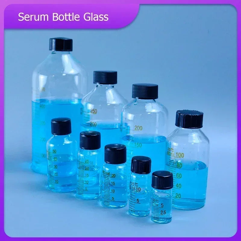 Botella de suero, botella de vidrio para reactivo, botella de muestra, cristalería de laboratorio con escala, capacidad 5/10/15/20/25/50/100/150/200/250/500ml