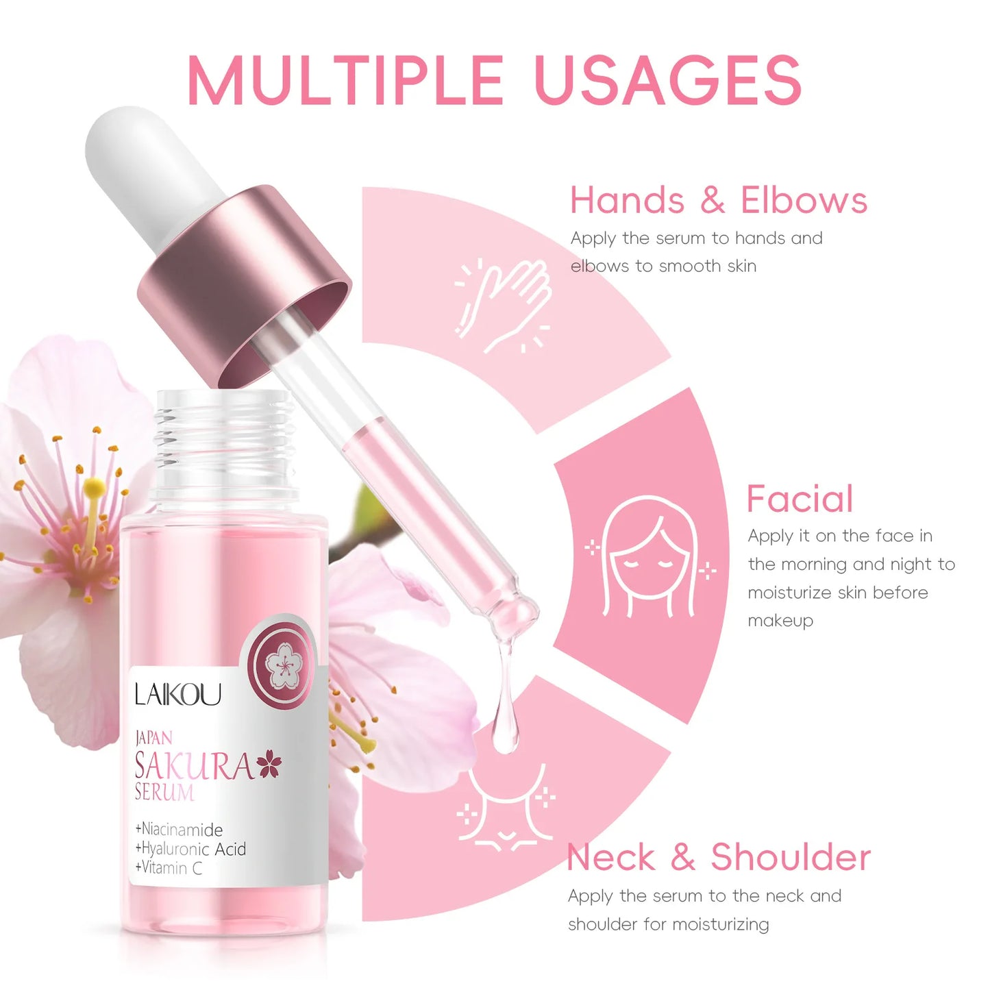 Suero de extracto de Sakura japonés, 17ml, minimiza los poros, ilumina la piel, cuidado hidratante, potenciador de brillo, efecto duradero