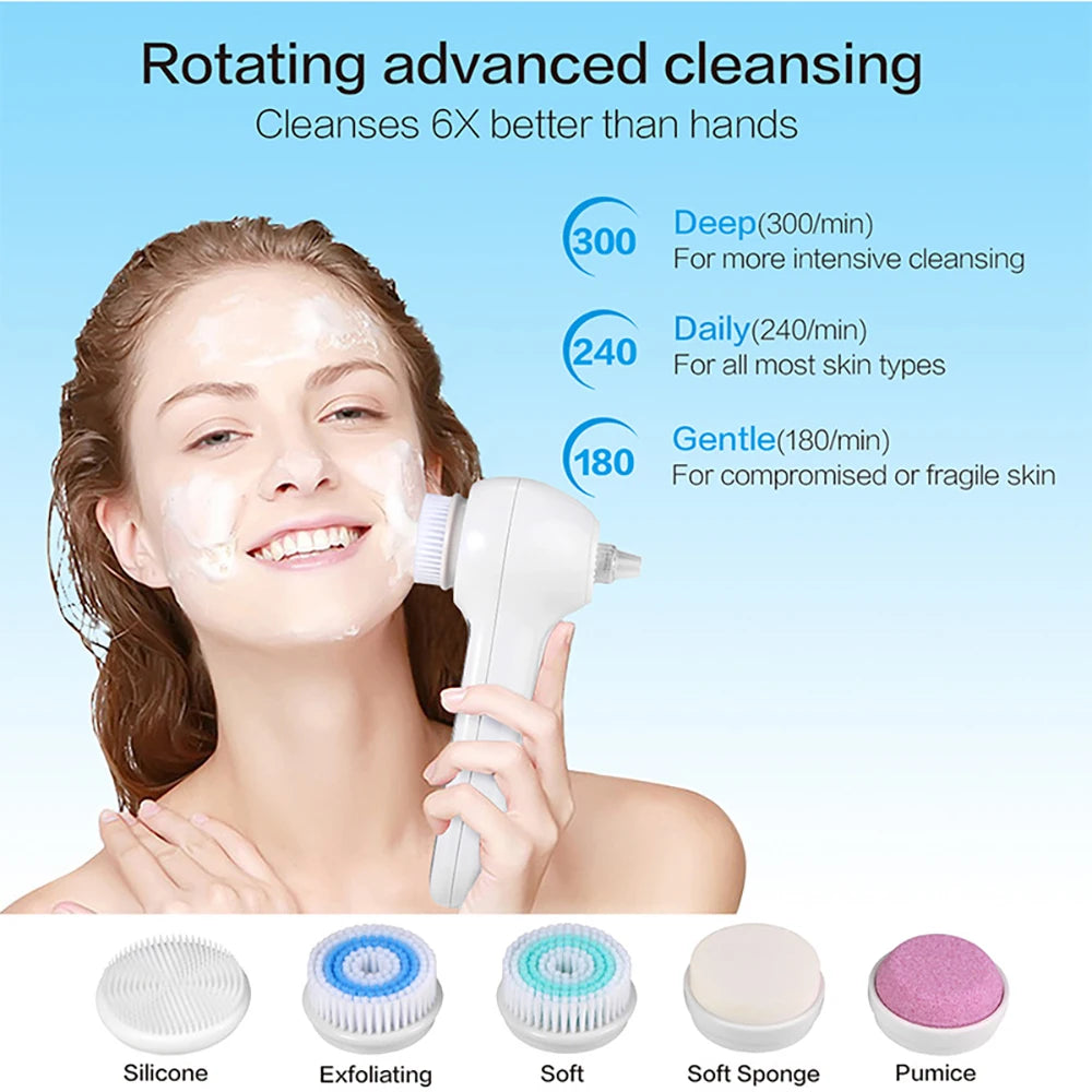 Exfoliante de lavadora facial, cepillo eléctrico giratorio facial para exfoliación, masaje y limpieza profunda