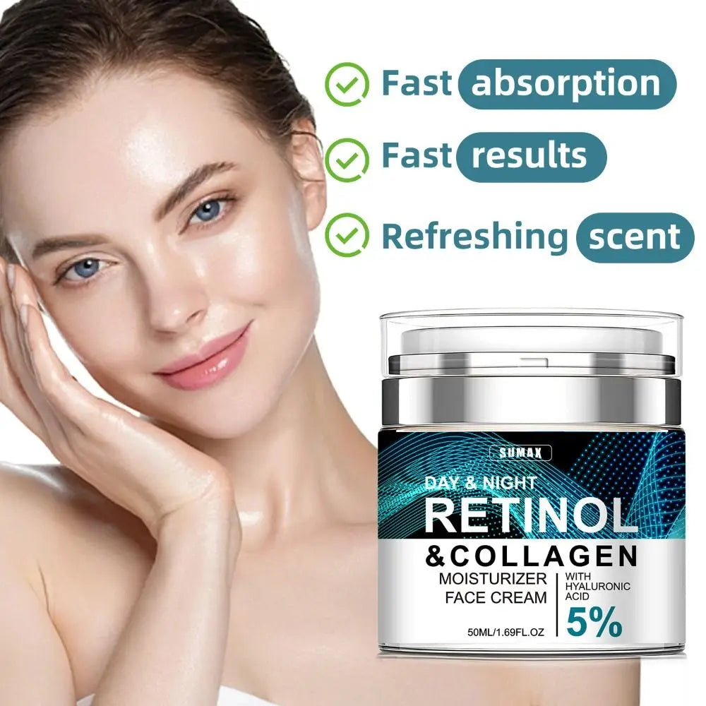Crema facial antiarrugas de Retinol, crema facial antienvejecimiento hialurónica con vitamina a, crema hidratante blanqueadora para el cuidado de la piel antiarrugas