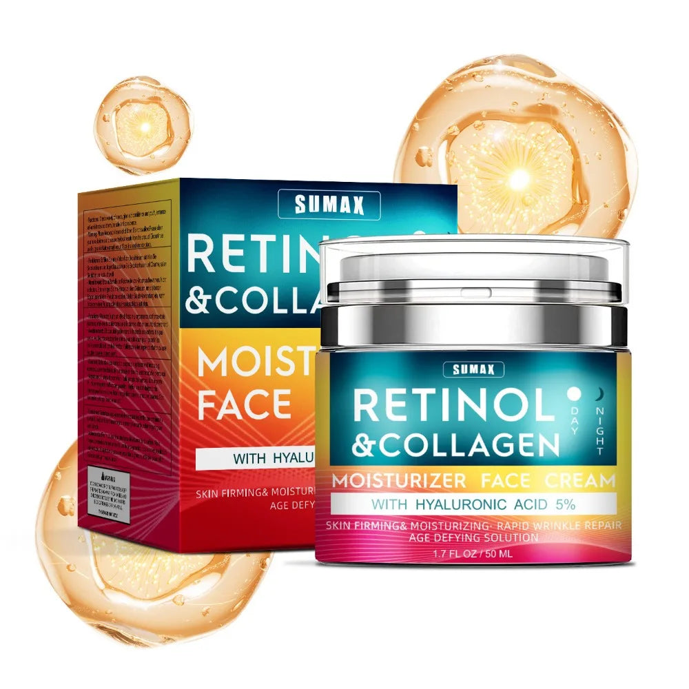 Crema facial antiarrugas de Retinol, crema facial antienvejecimiento hialurónica con vitamina a, crema hidratante blanqueadora para el cuidado de la piel antiarrugas