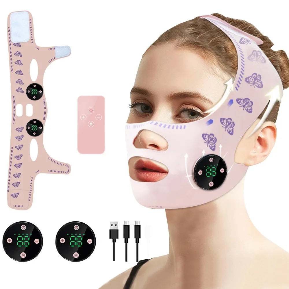 Mascarilla fina EMS para masaje de cabeza, relajación Facial, carga USB, correa adelgazante Facial, levantamiento Facial, Reduce la barbilla doble, levantamiento de mejillas y cara