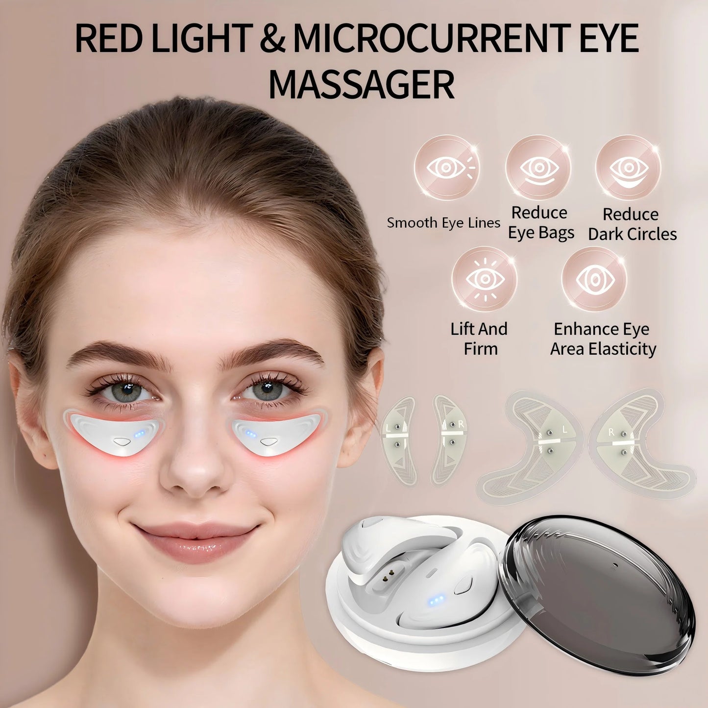 EMS Redlight Eye Massage Eyes Beauty Device with Under Eye Patches Portable Eye Rejuvenation Pads Reduce Bags & Dark Circles