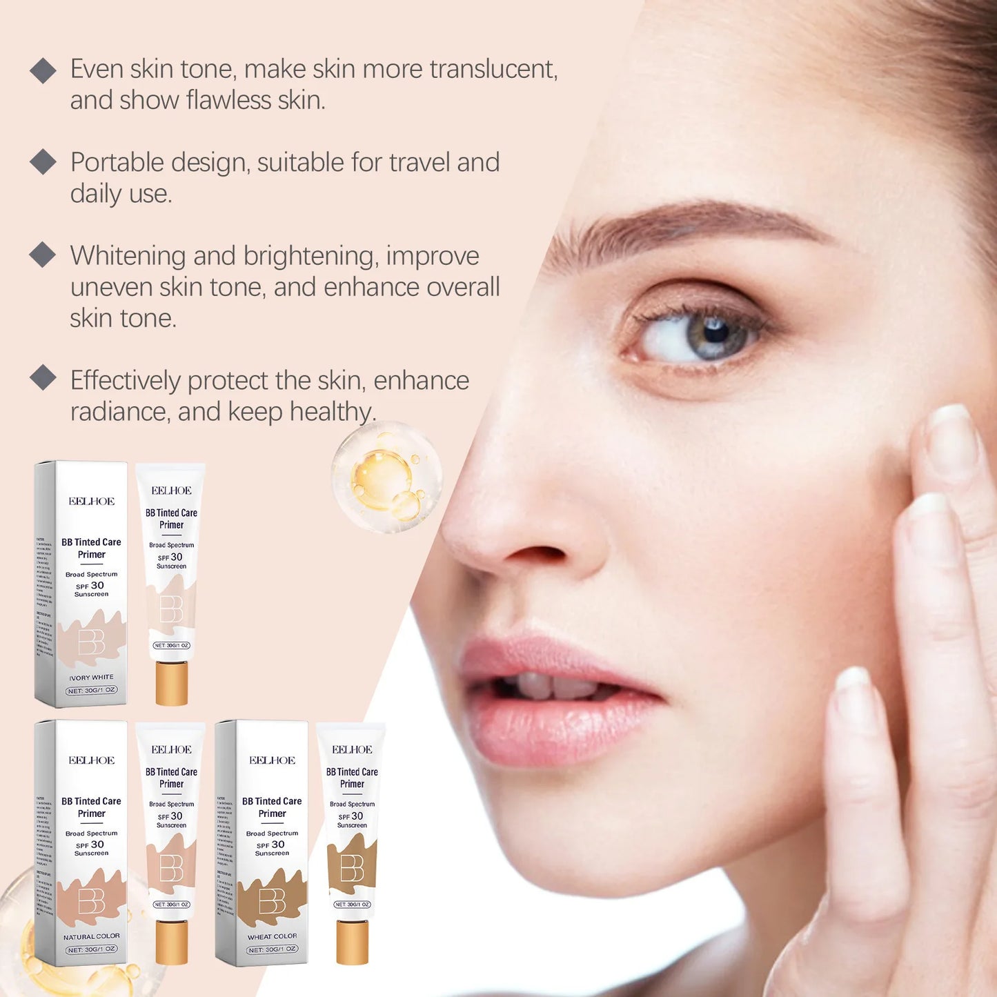Crema BB protectora: cobertura para imperfecciones faciales, hidratante, protección diaria, hidratante teñido