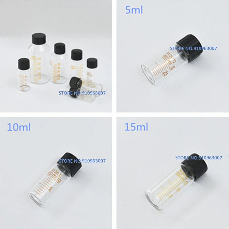 Botella de reactivo de vidrio de borosilicato redondo, botella de suero, viales de muestra de graduación, 5ml a 1000ml